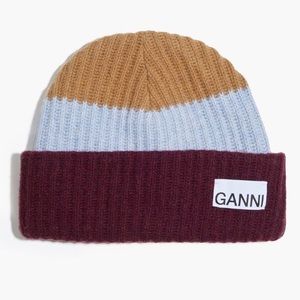 GANNI Color Block Wool Blend Beanie Hat - Women’s One Size - NEW